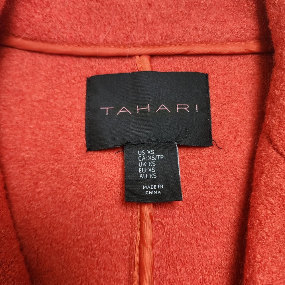 Tahari Womens Boiled Wool Moto Style Jacket Size XS Orange Asymmetrical Zip - Picture 9 of 13